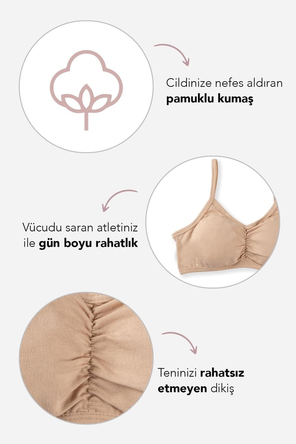 Genç Kız İnce İp Askılı Pedli Yarım Atlet Sütyen 4408 Ten Rengi