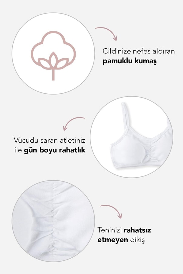 Genç Kız İnce İp Askılı Pedli Yarım Atlet Sütyen 4408 Beyaz