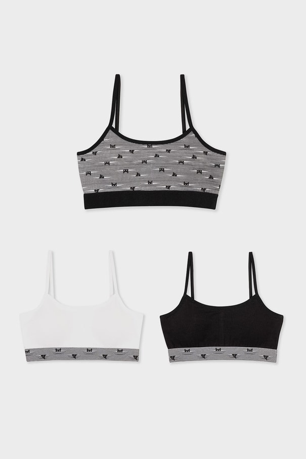 Genç Kız Pamuklu Desenli İnce İp Askılı Büstiyer Bikini Külot Takımı 3lü Paket 7600 Renkli