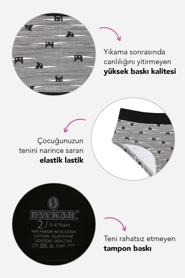 Genç Kız Pamuklu Desenli İnce İp Askılı Büstiyer Bikini Külot Takımı 3lü Paket 7600 Renkli