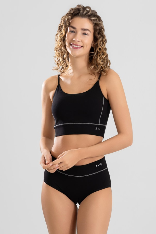 Kadın B-Fit Pamuklu Likralı Büstiyer Külot Takım 6900 Siyah