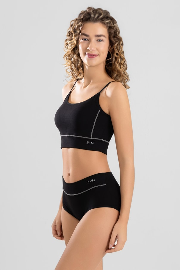Kadın B-Fit Pamuklu Likralı Büstiyer Külot Takım 6900 Siyah