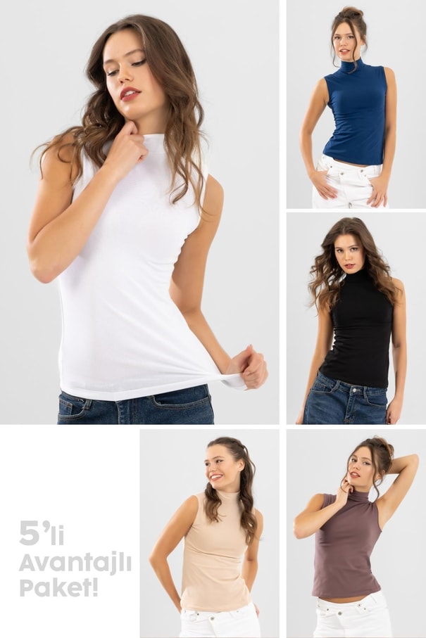 Kadın Pamuklu Balıkçı Yaka Body 6320 RENKLİ 5Lİ PAKET