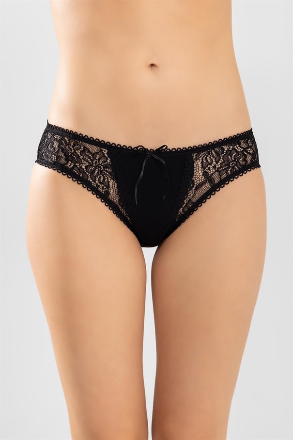 Kadın Pamuklu Bikini Kesim Dantelli Külot 3'lü Paket Siyah