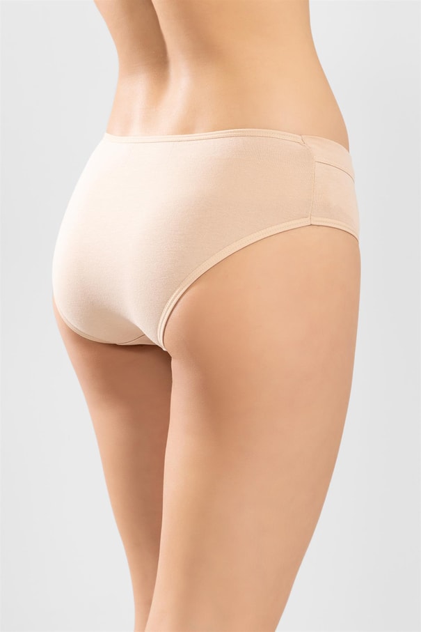 Kadın Pamuklu Bikini Kesim Taş İşlemeli Düz Külot 3'lü Paket Ten Rengi