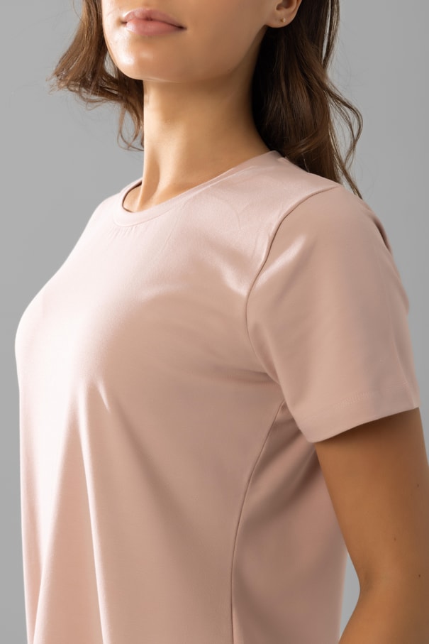 Kadın Pamuklu Bisiklet Yaka Otantik Desenli Kısa Kollu Pijama Takımı 9921 Pudra