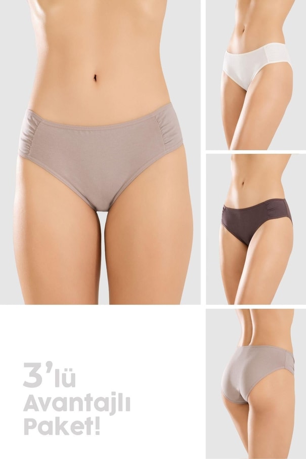 Kadın Pamuklu Renkli  Bikini Kesim Külot 3'lü Paket 8418 Renkli