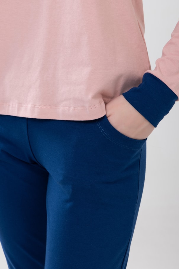 Kız Çocuk Pamuklu Baskılı Bisiklet Yaka Uzun Kollu Manşetli Pijama Takımı 9237 Gül kurusu