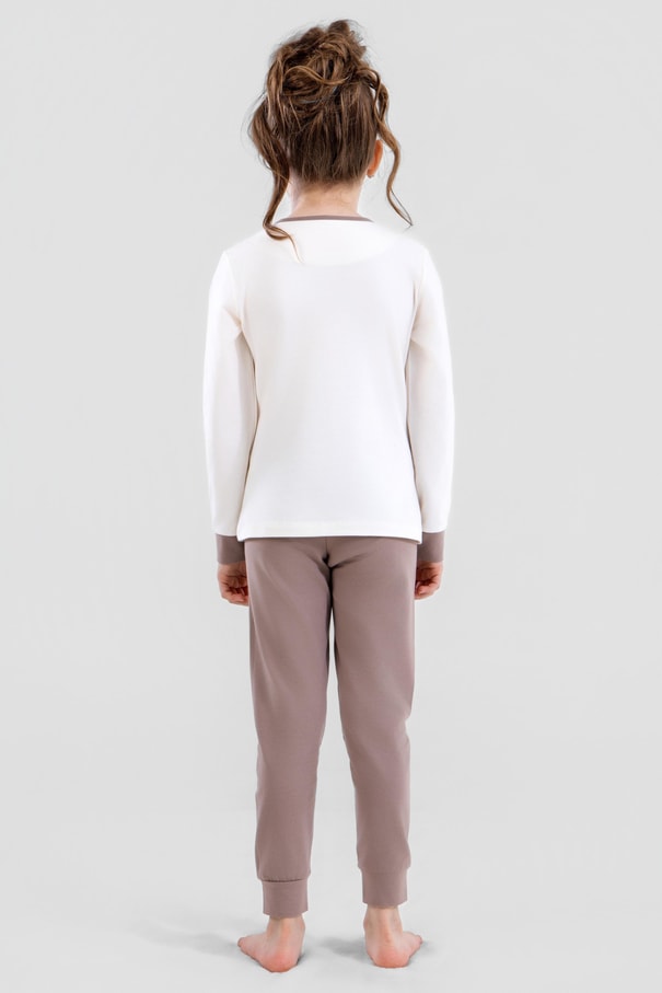 Kız Çocuk Pamuklu Bisiklet Yaka Jelly Ayıcık Baskılı Uzun Kollu Pijama Takımı 9250 VIZON