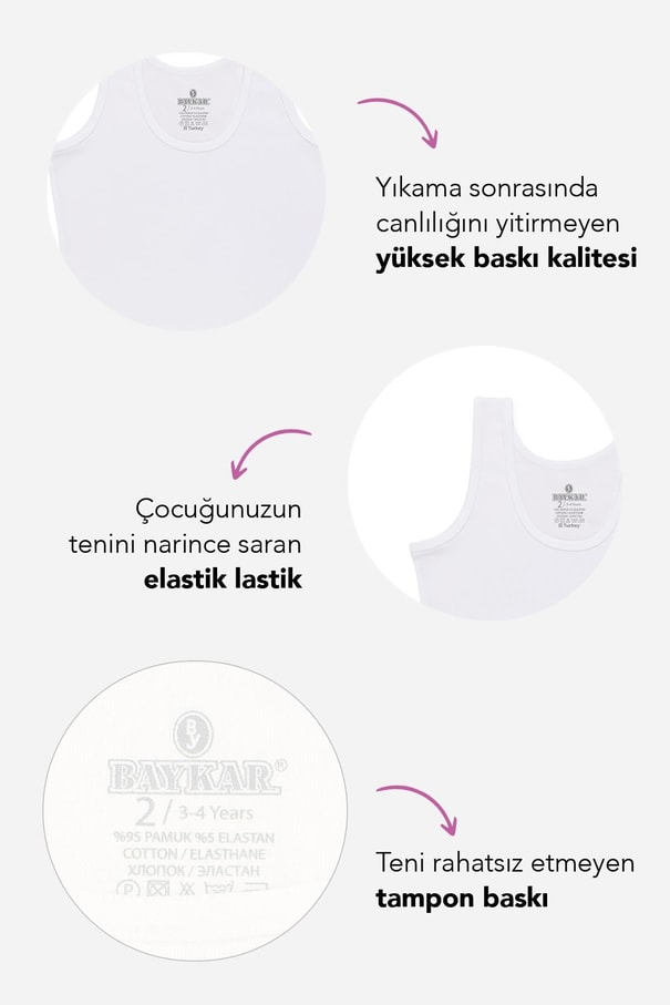 Kız Çocuk  Pamuklu Düz Basic Kalın Askılı Atlet 6'lı Paket 4202 Beyaz
