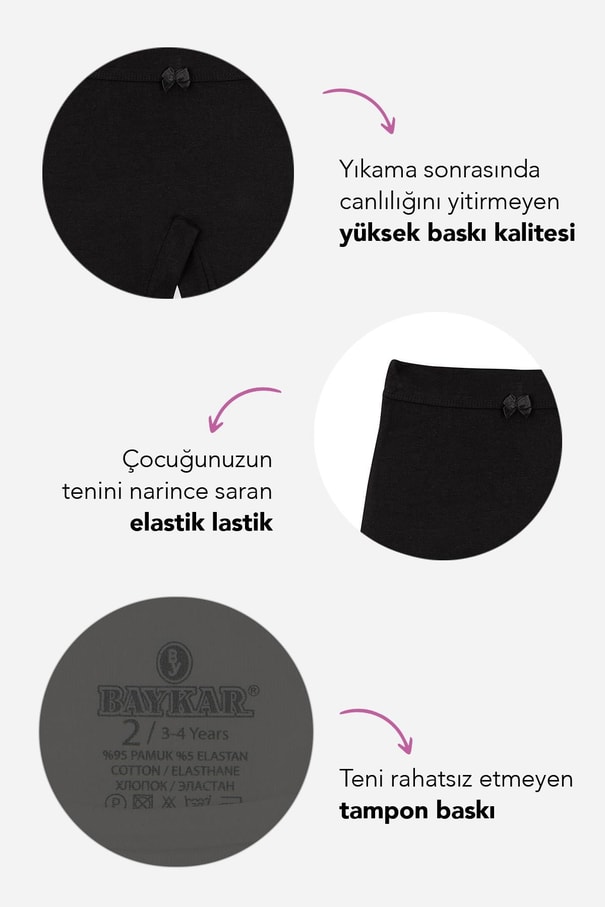 Kız Çocuk Pamuklu Düz Paçalı Boxer Tayt 2'li Paket Siyah