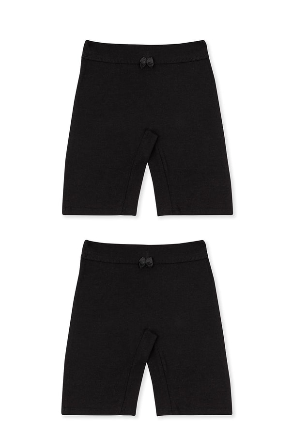 Kız Çocuk Pamuklu Düz Paçalı Boxer Tayt 2'li Paket Siyah