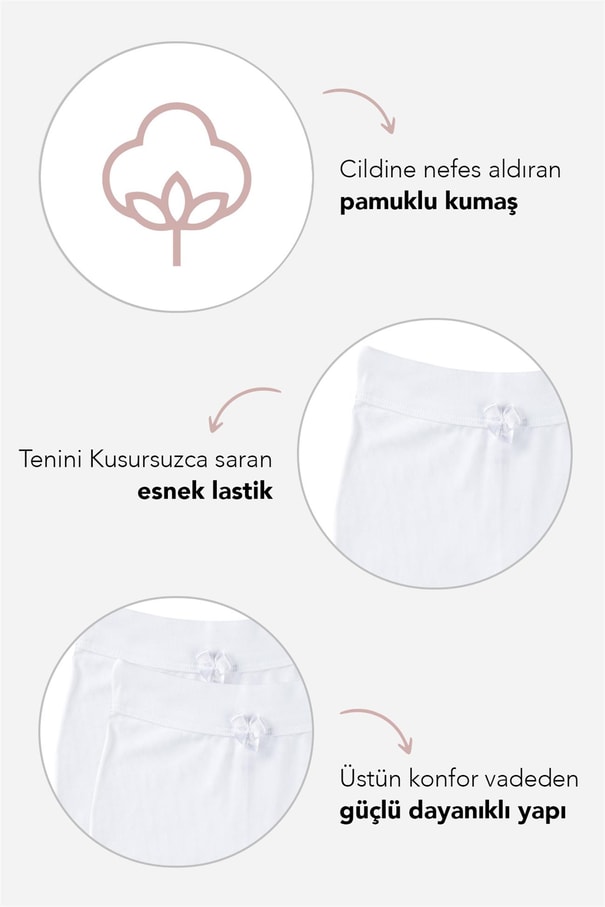 Kız Çocuk Pamuklu Düz Paçalı Boxer Tayt 2'li Paket Beyaz