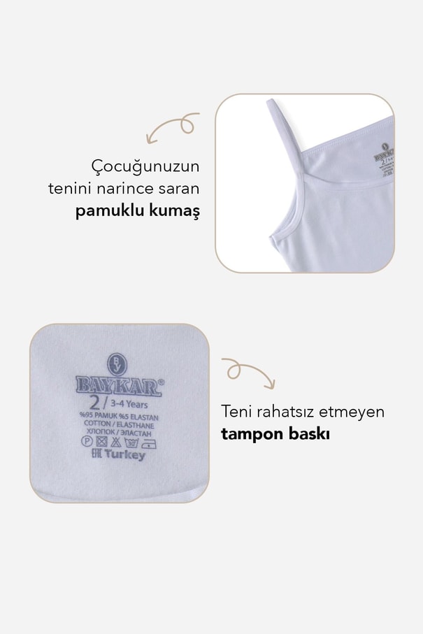 Kız Çocuk  Pamuklu İnce İp Askılı Düz Klasik Atlet 2'li Paket 4200 Beyaz