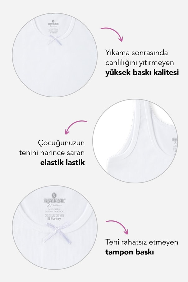 Kız Çocuk Pamuklu Kalın Askılı Düz Basic Ribana Atlet 3'lü Paket 4203-3 Beyaz