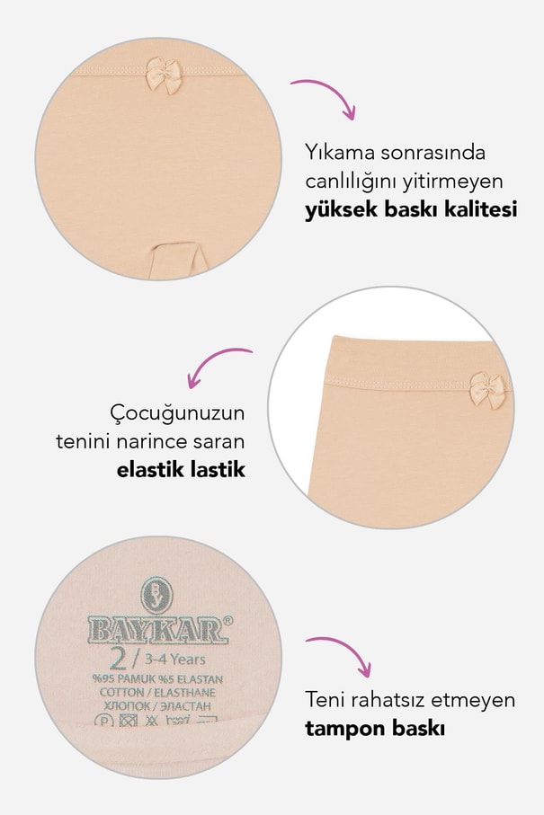 Kız Çocuk Pamuklu Likralı Düz Boxer Şort 3'lü Paket Ten Rengi