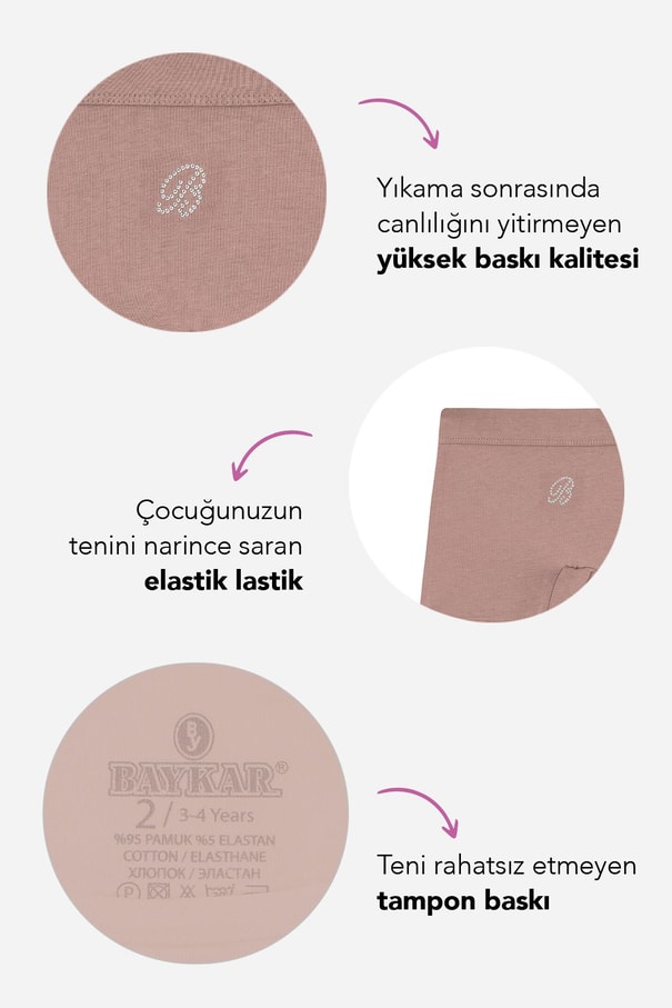 Kız Çocuk Pamuklu Likralı Taş Baskı Detaylı Şort 6'lı Paket 5897 Renkli