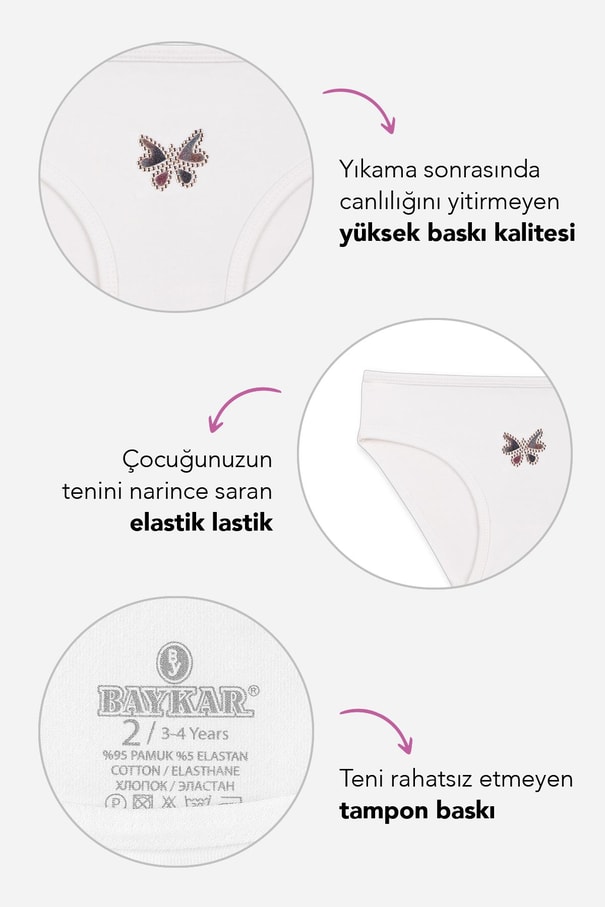 Kız Çocuk Pamuklu Renkli Baskılı Bikini Külot 3'lü Paket 5376 Renkli