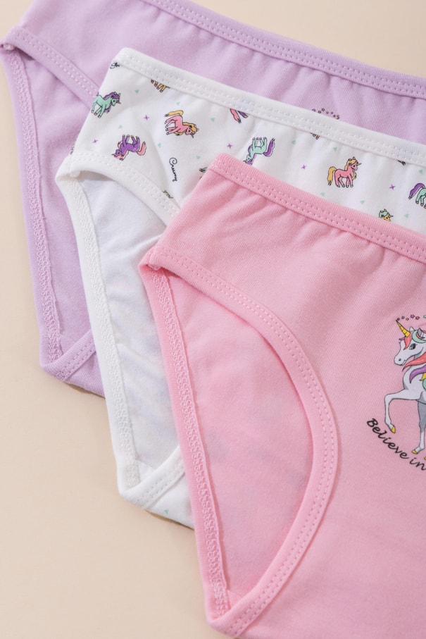Kız Çocuk Pamuklu Renkli Baskılı Bikini Külot 3'lü Paket 5712 Renkli
