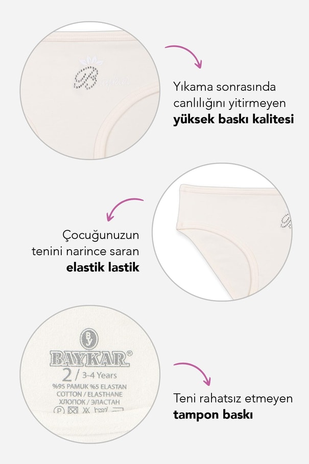 Kız Çocuk Pamuklu Renkli Baskılı Bikini Külot 3'lü Paket 5388 Renkli