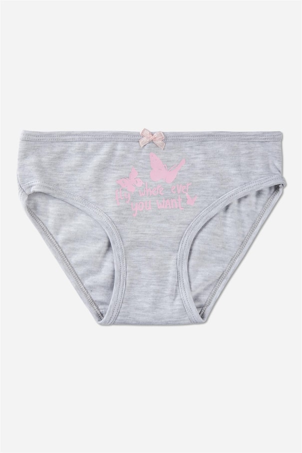 Kız Çocuk Pamuklu Renkli Baskılı Fiyonk Detaylı Bikini Külot 3'lü Paket Pembe