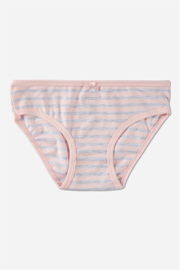 Kız Çocuk Pamuklu Renkli Baskılı Fiyonk Detaylı Bikini Külot 3'lü Paket Pembe