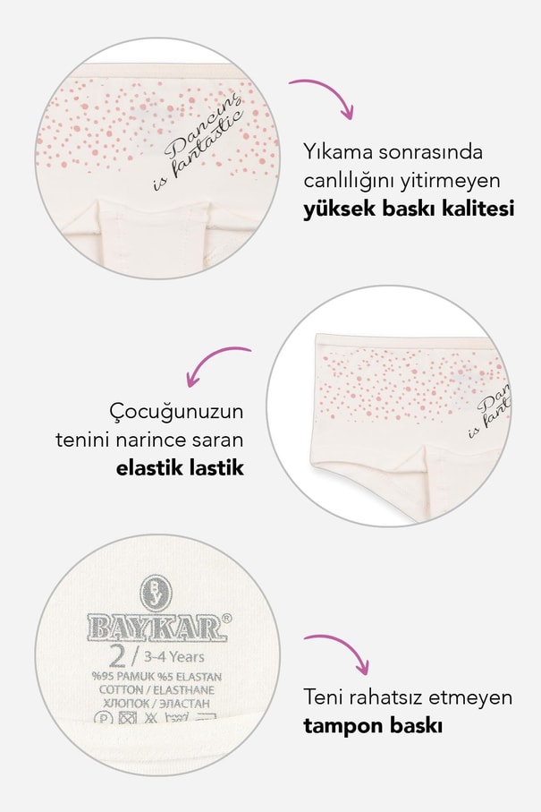Kız Çocuk Pamuklu Renkli Baskılı Likralı Boxer 3'lü Paket 5374 Renkli