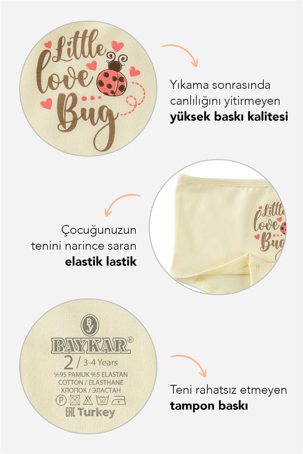 Kız Çocuk Pamuklu Renkli Baskılı Likralı Boxer 3'lü Paket 5672 Renkli