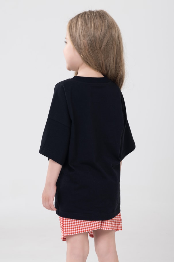 Unisex Çocuk Bisiklet Yaka Kısa Kol %100 Pamuk Oversize Tişört Siyah