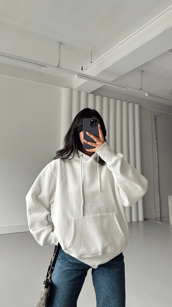 Kanguru İpli Sweat Beyaz - Beyaz