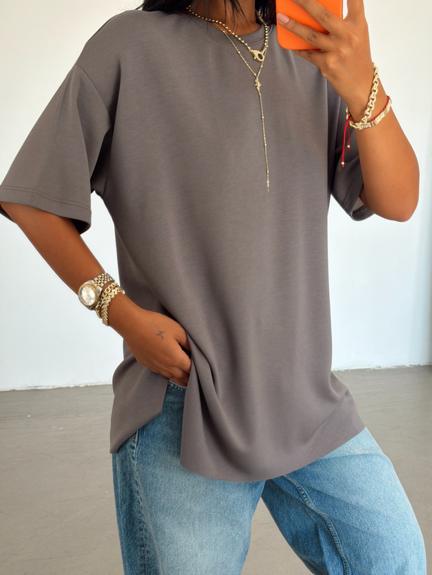 Yan Yırtmaç Oversize Basic - Antrasit
