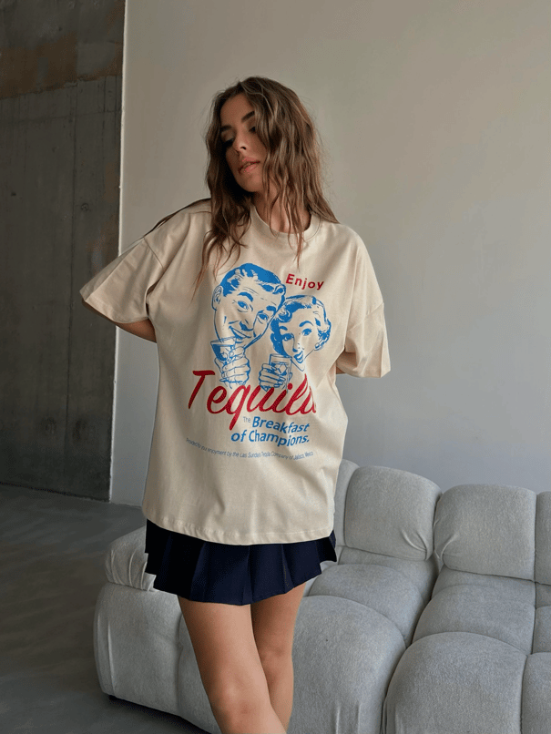 Tequila Baskılı Tshirt Bej - Bej