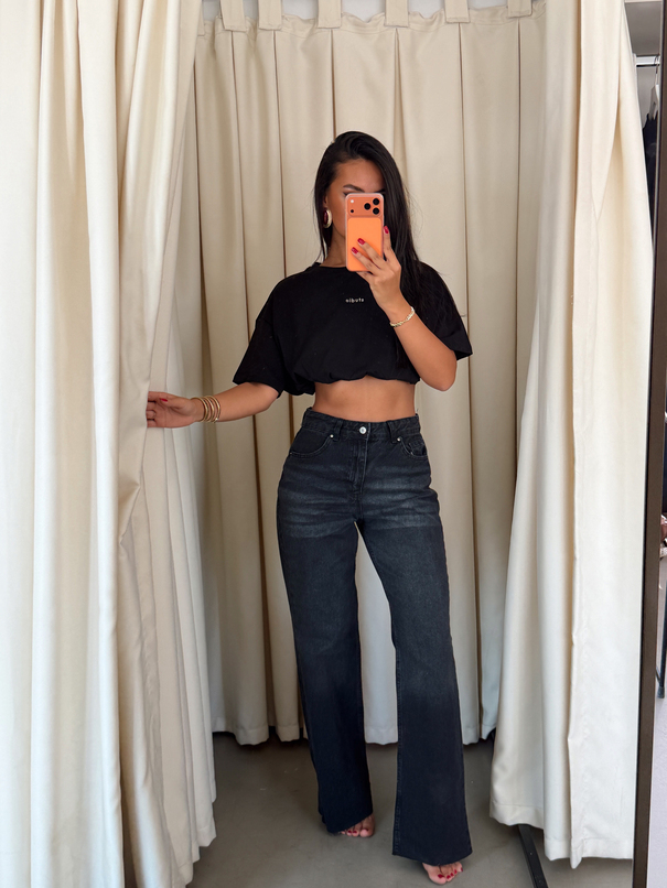 Klasik Model Kesik Paça Jean - Siyah