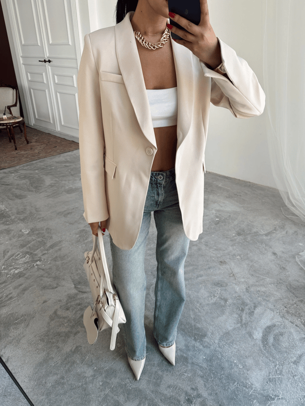Kol Yırtmaç Blazer Ceket Taş - Taş