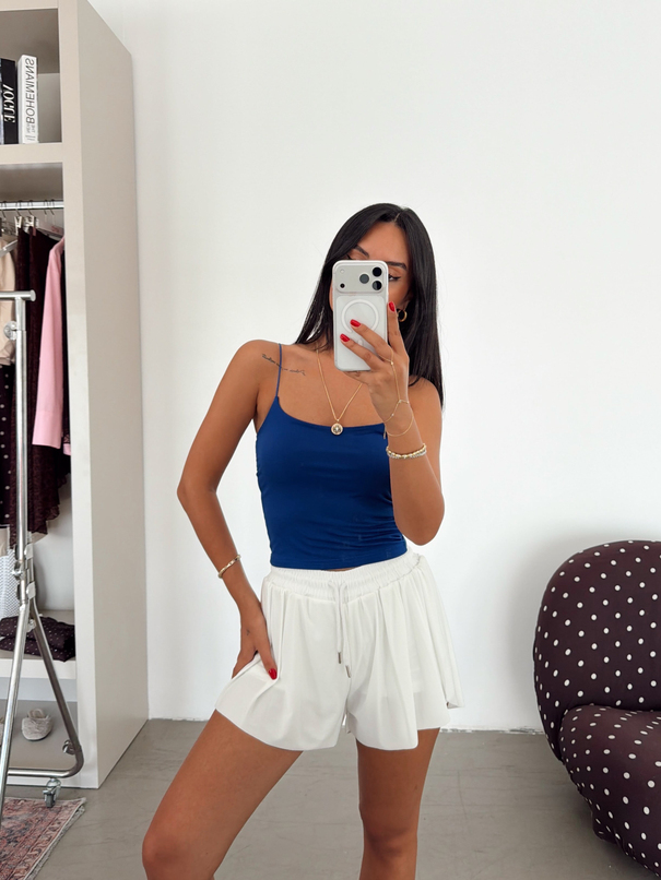 Lastik Askılı Crop - Saks Mavi