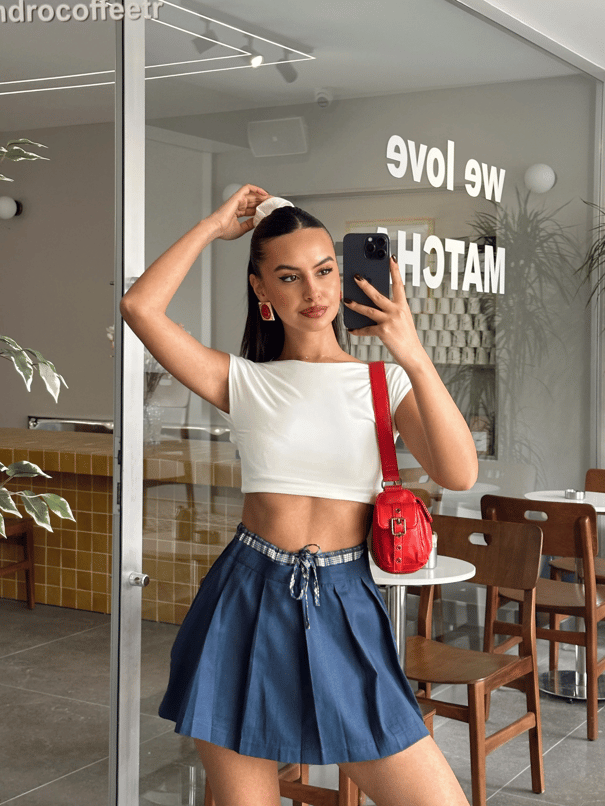 Bel Detay Gabardin Etek - Lacivert