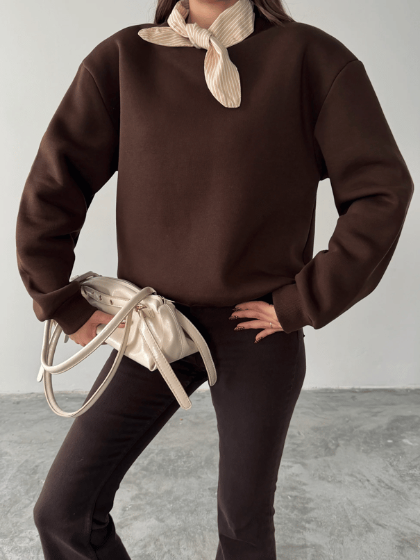 Fular Detaylı Sweatshirt - Kahve