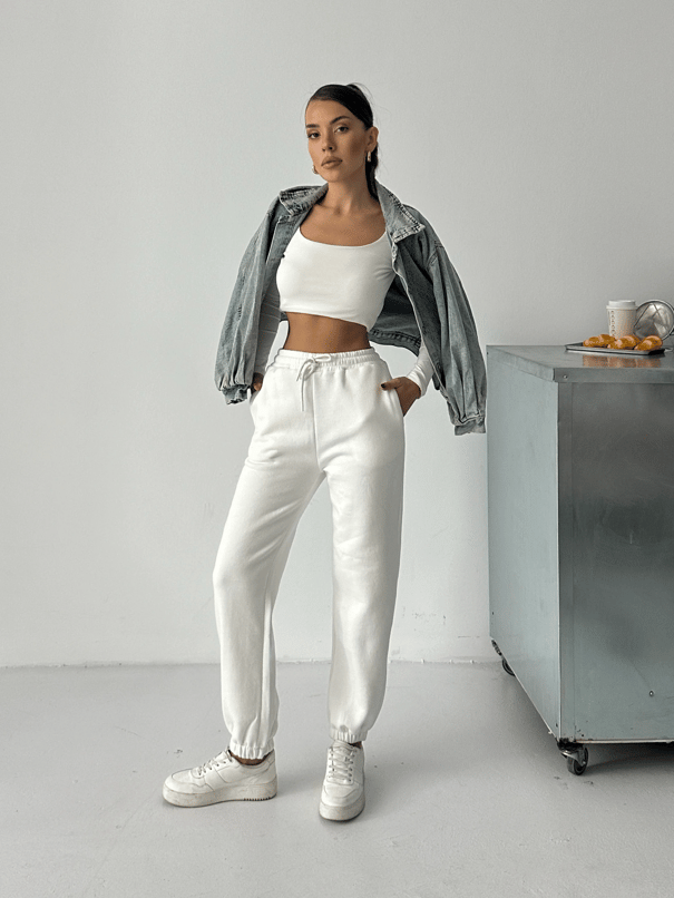 Bel Lastik Jogger Eşofman Beyaz - Beyaz