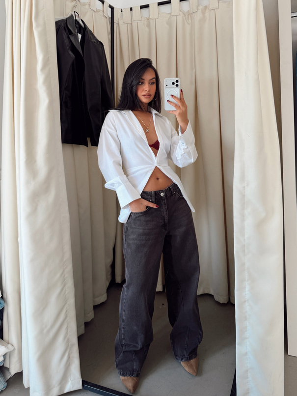 Paça Çift Pensli Boyfriend Jean - Kahve