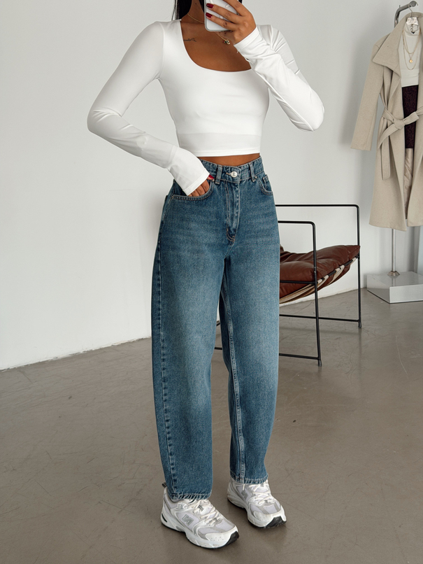 Barrel Fit Mom Jean - Mavi Yıkama