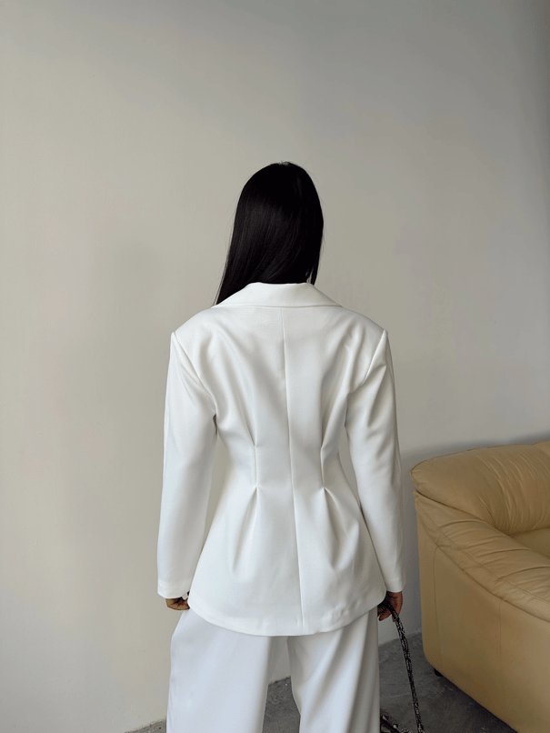 Pile Detay Oturtmalı Blazer Ceket  - Beyaz