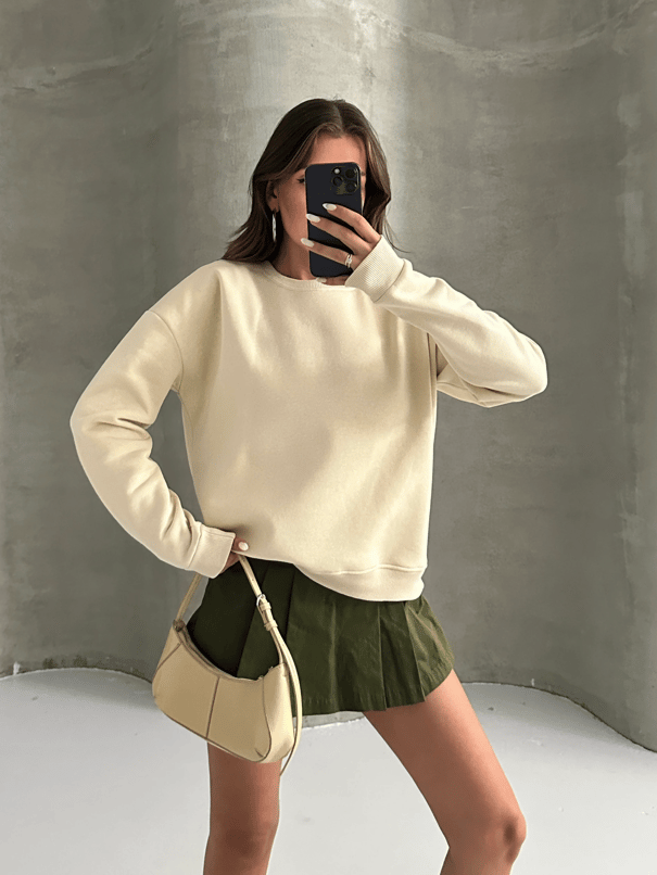 Düz Basic Sweatshırt - Taş