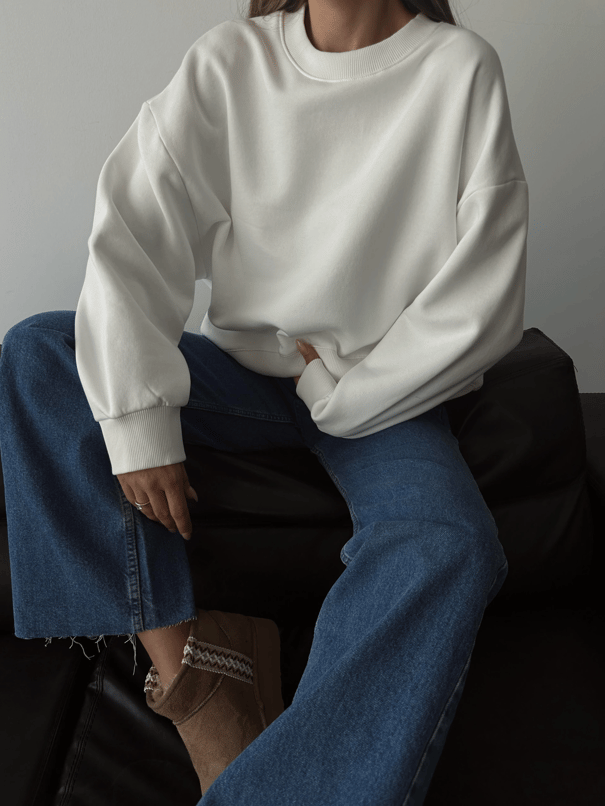 Sage Bisiklet Yaka Sweatshirt Beyaz - Beyaz