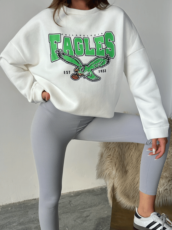 Eagles Üç İplik Oversize Sweat Beyaz - Beyaz