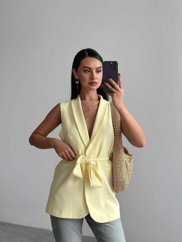 Bağlamalı Blazer Yelek  - Sarı