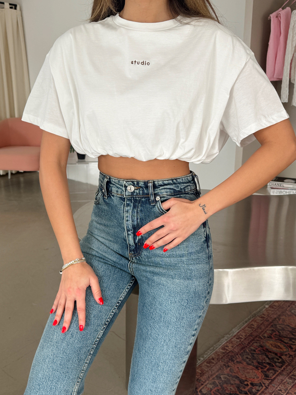 Studio Yazılı Balon T-shirt - Beyaz