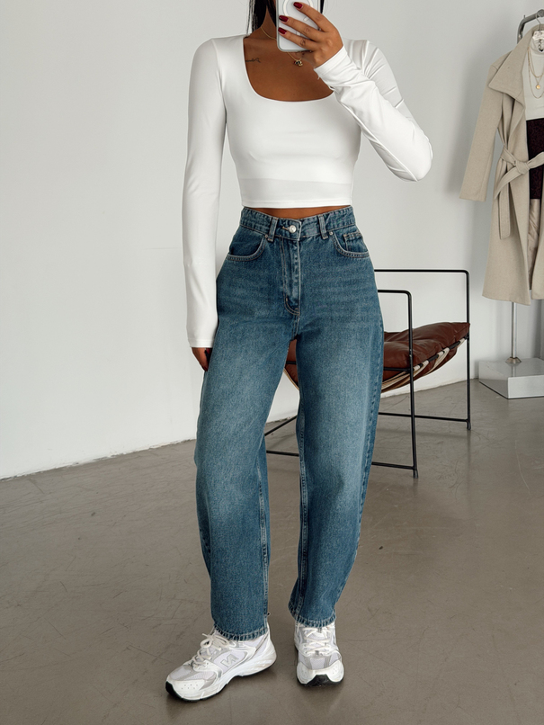 Barrel Fit Mom Jean - Mavi Yıkama