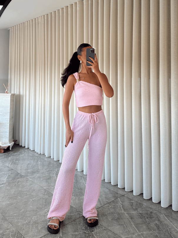 Bürümcük Kumaş Pantolon - Pembe