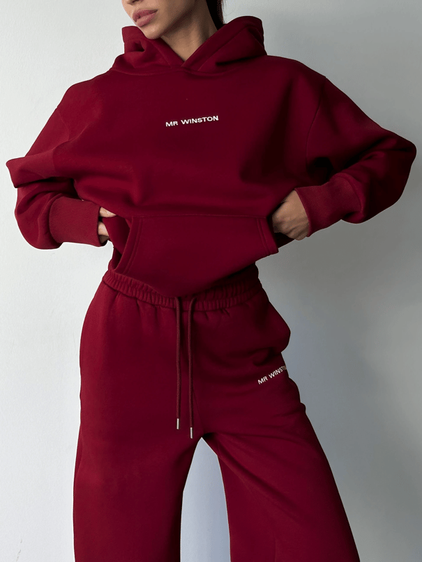 Mr. Winston Kapüşonlu Sweat Takım Bordo - Bordo