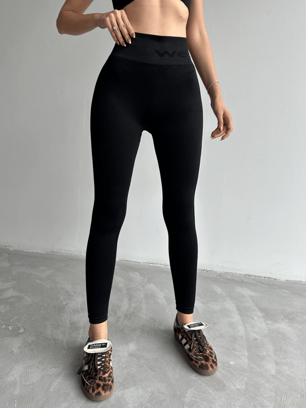 Yan Çizgi Esnek Tayt Siyah - Siyah